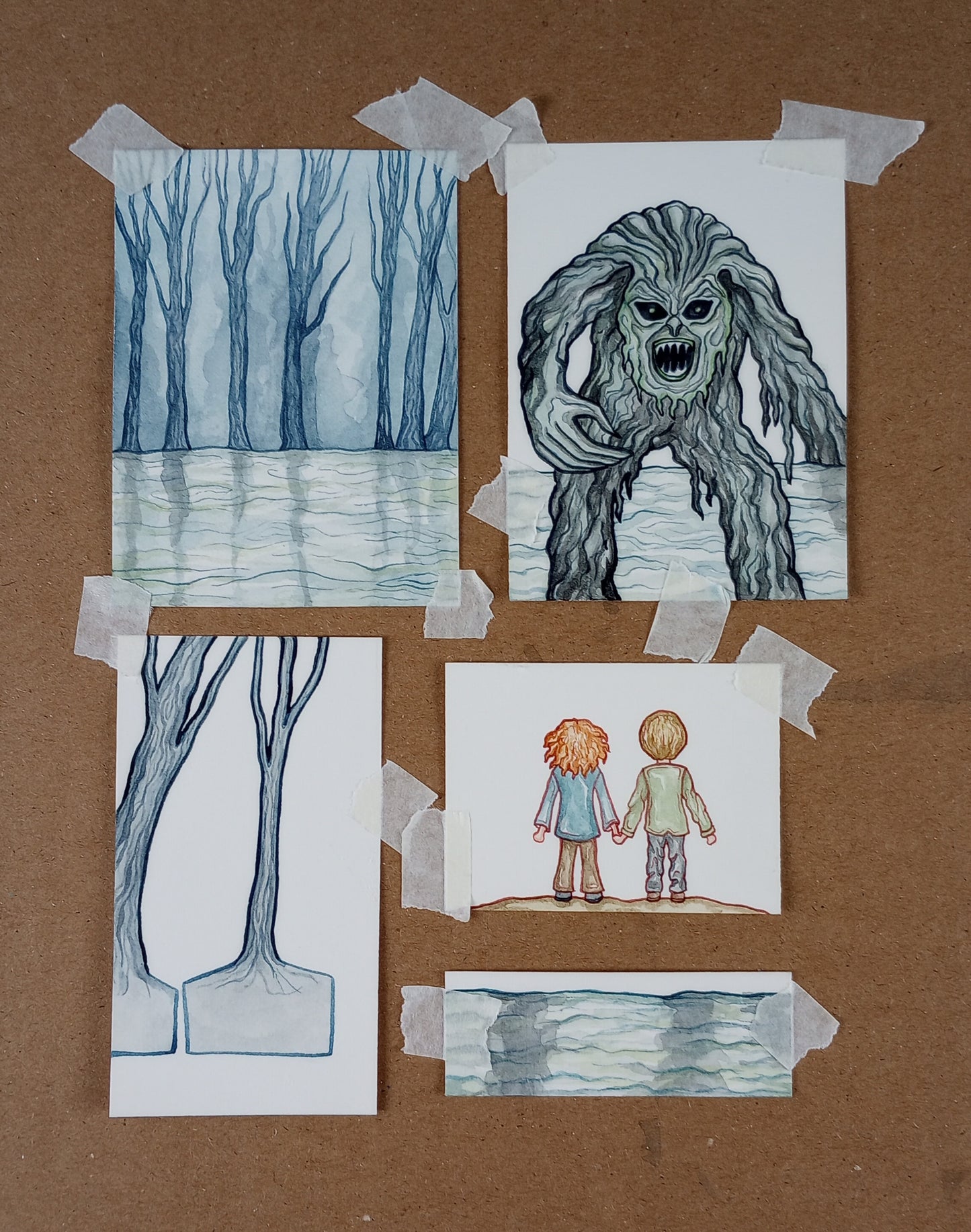 "Who's Afraid of the Bog Monster?" — Original Miniature Watercolor Diorama Box