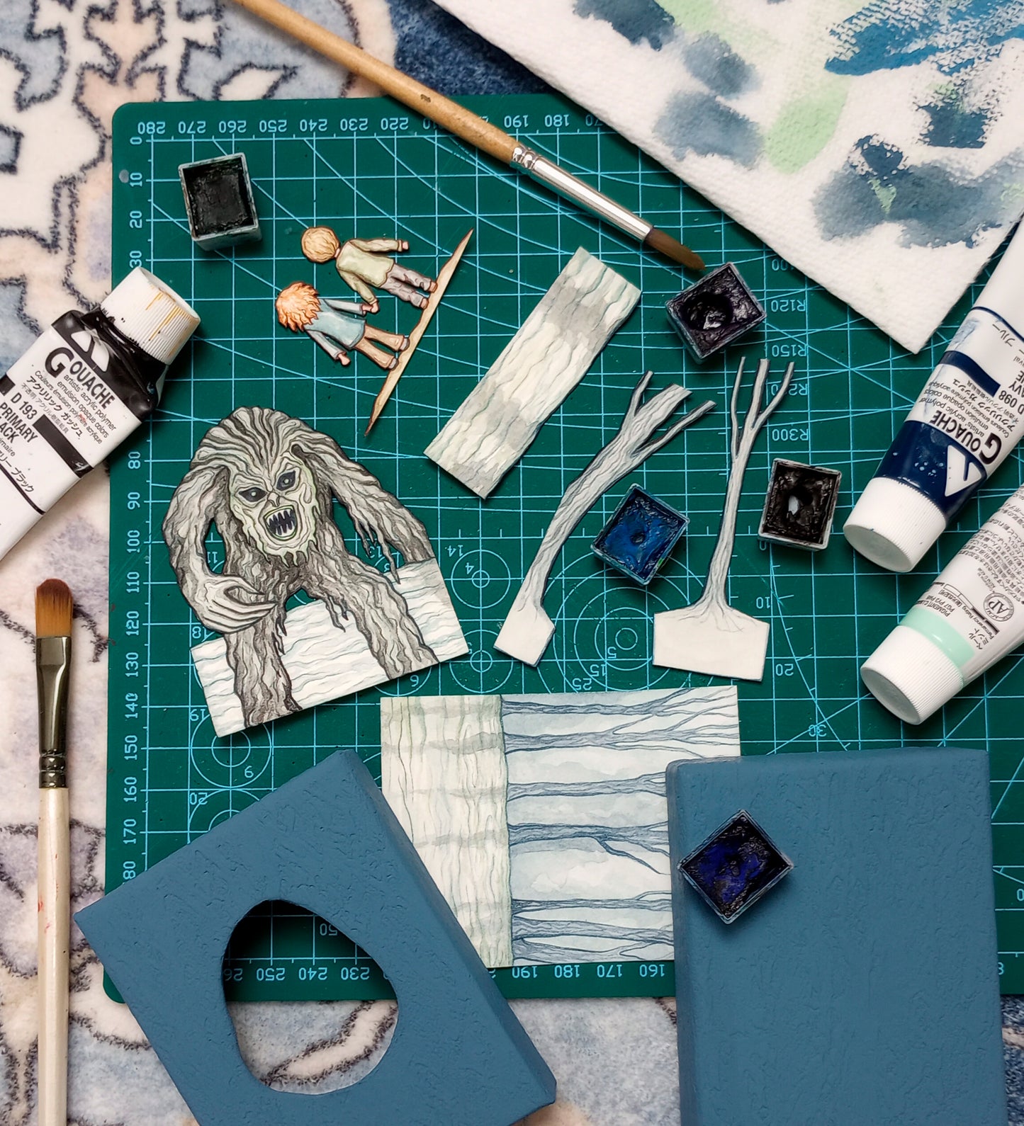 "Who's Afraid of the Bog Monster?" — Original Miniature Watercolor Diorama Box