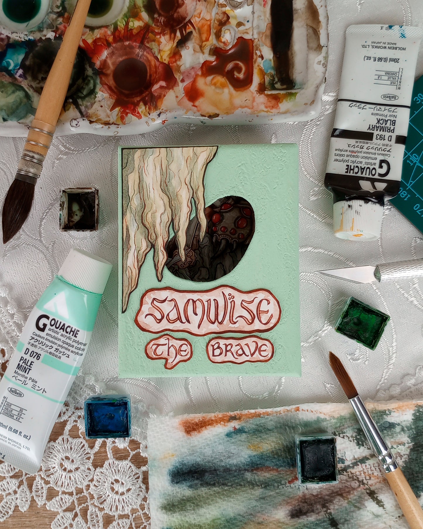 "Samwise The Brave" — Original Miniature Watercolor Diorama Box