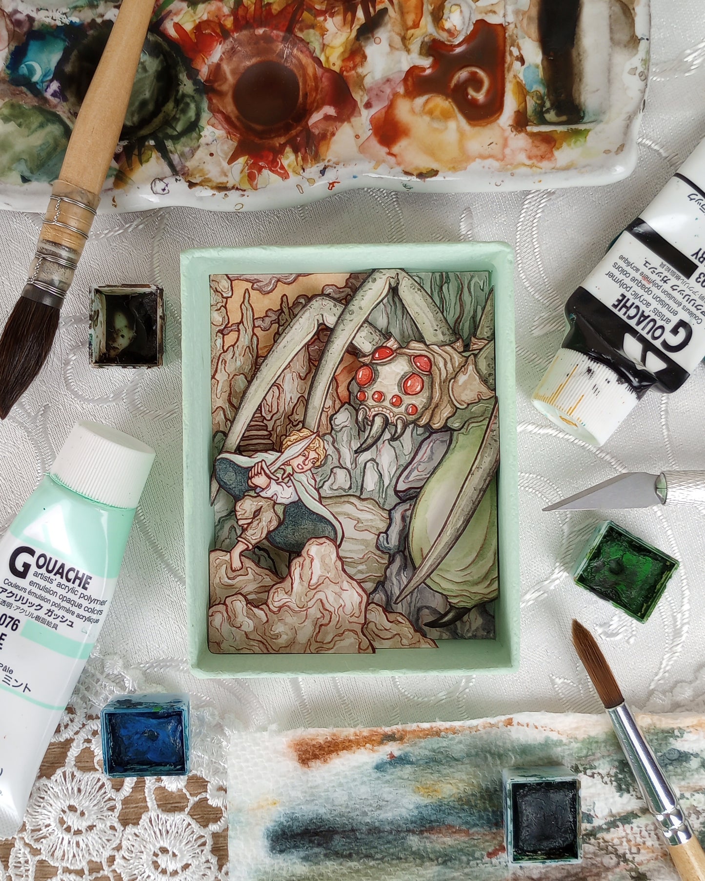 "Samwise The Brave" — Original Miniature Watercolor Diorama Box