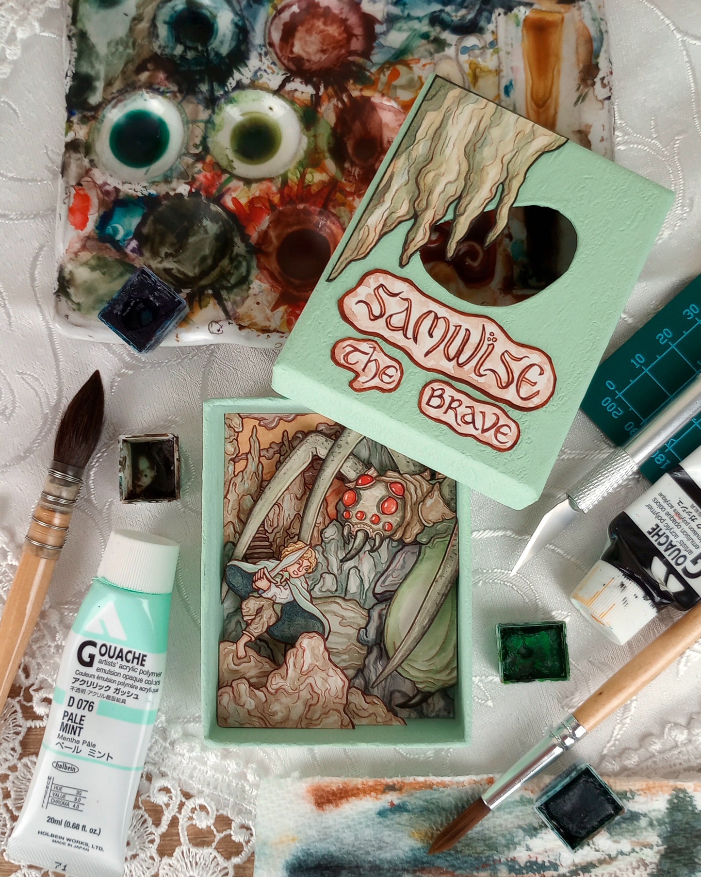 "Samwise The Brave" — Original Miniature Watercolor Diorama Box