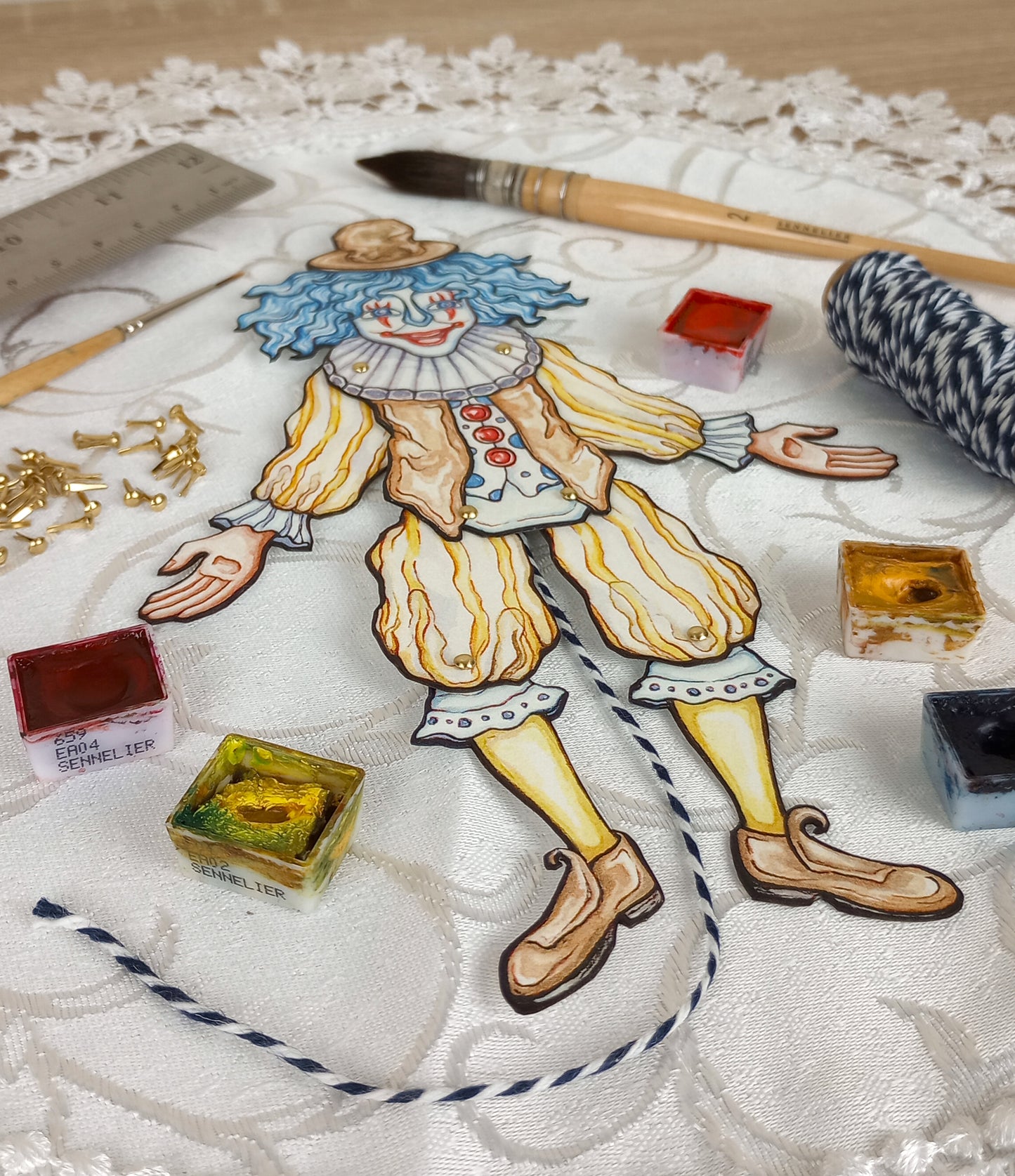 Articulated Paper Jumping Jack Doll Sheet — Lemonade the Clown — Pin Fasteners Included!