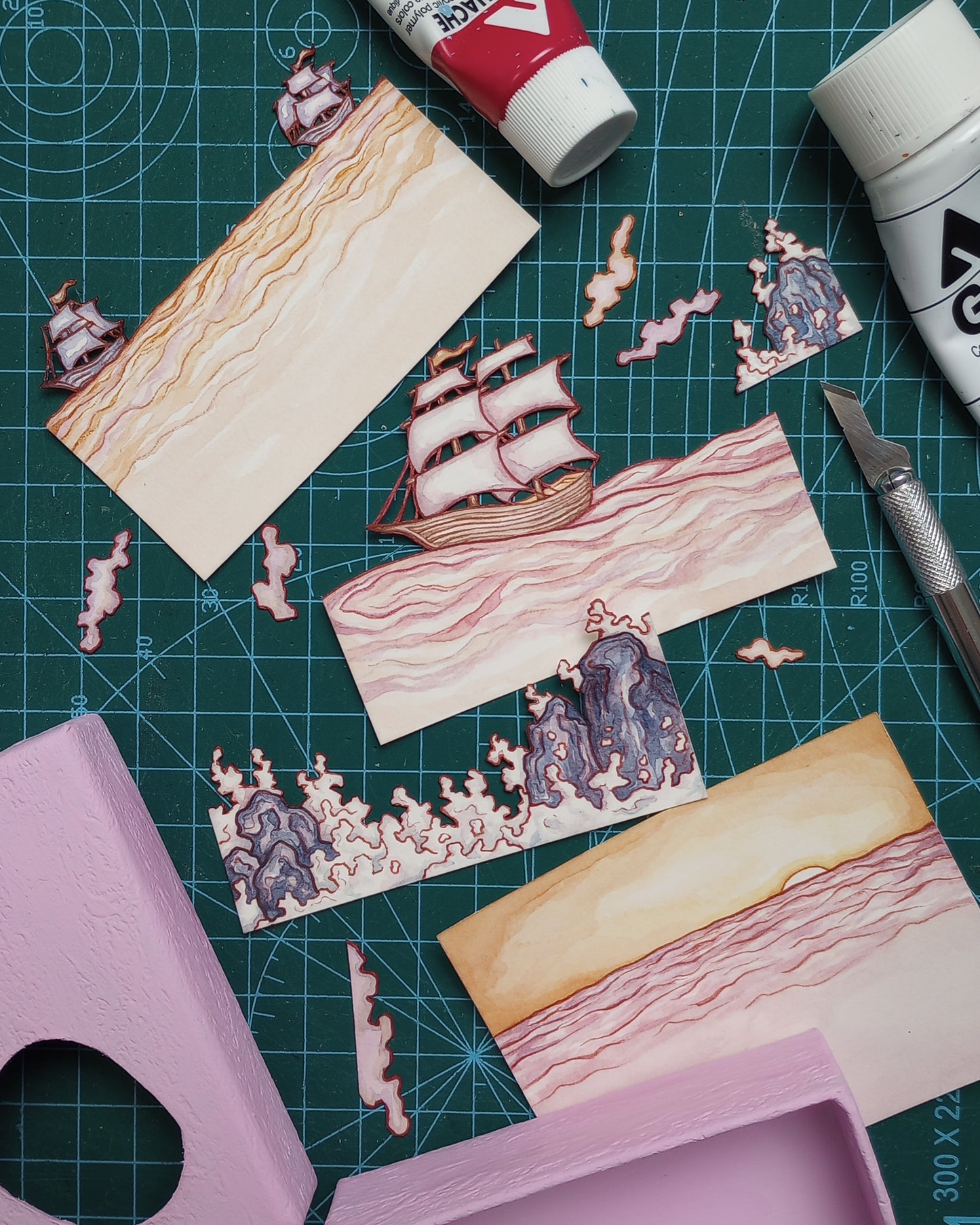 "I Saw Three Ships Come Sailing In" — Original Miniature Watercolor Diorama Box inspired by Traditional Christmas Carol