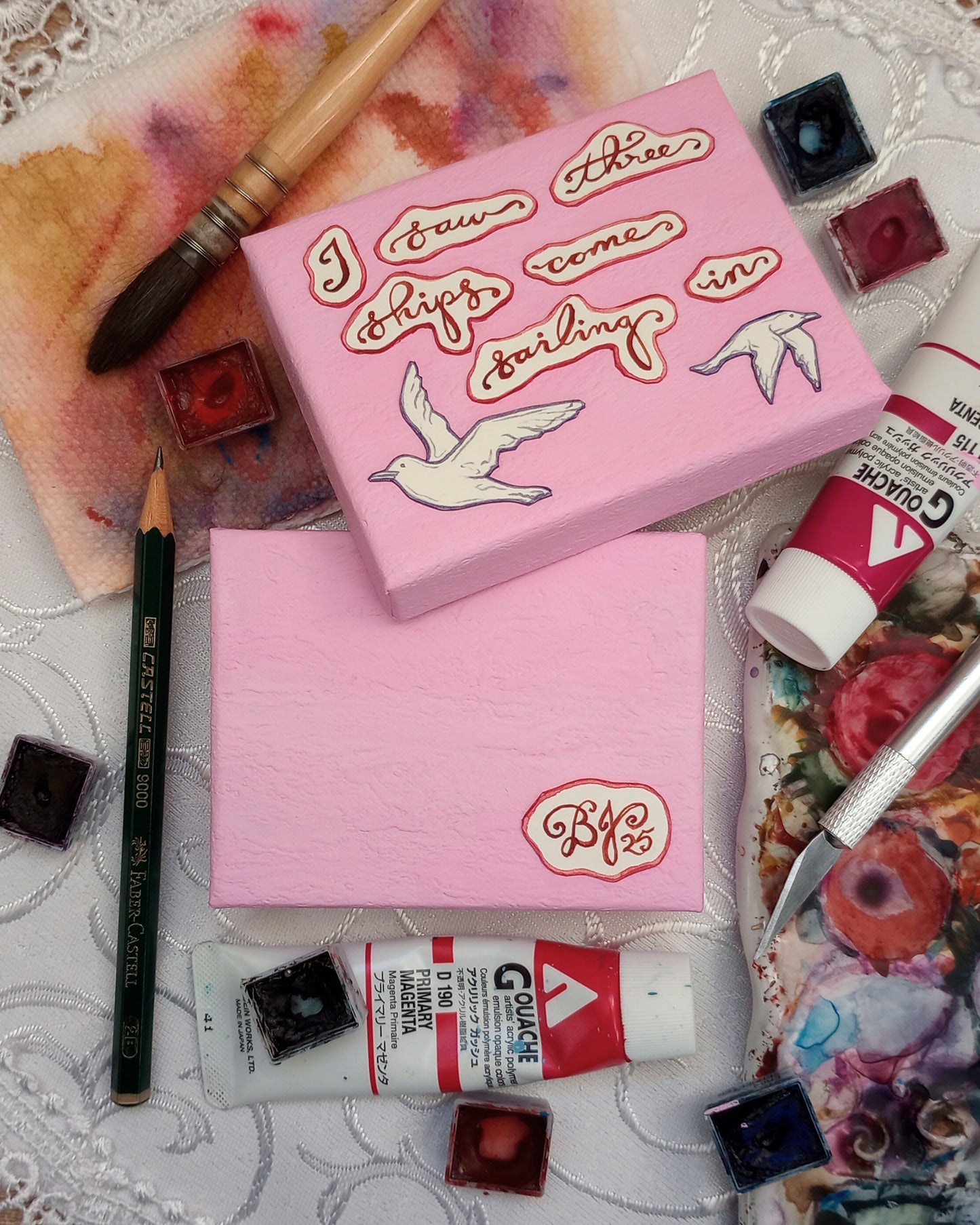 "I Saw Three Ships Come Sailing In" — Original Miniature Watercolor Diorama Box inspired by Traditional Christmas Carol