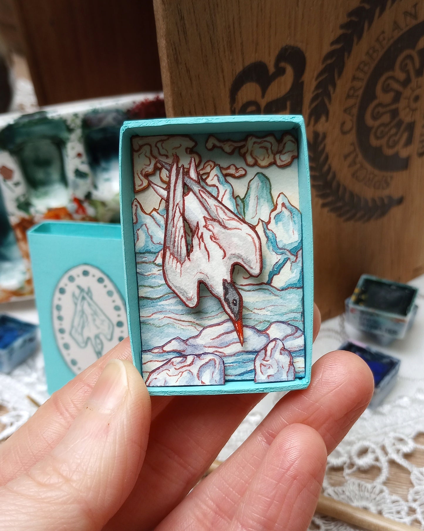 "Arctic Tern" — Original Watercolor Matchbox Diorama