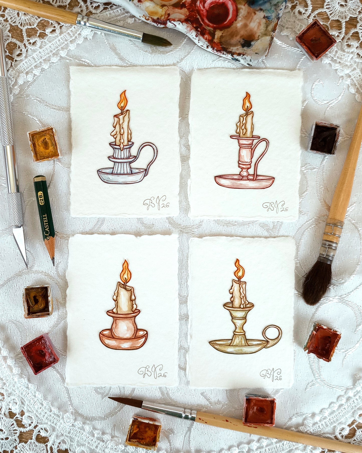 "This Little Light of Mine" (Select From Set of 4 Original Watercolor Papercut Candle ACEOs)