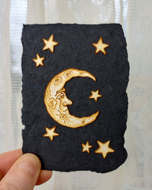 Man In The Moon Study No. 2 (Original Watercolor Papercut ACEO)