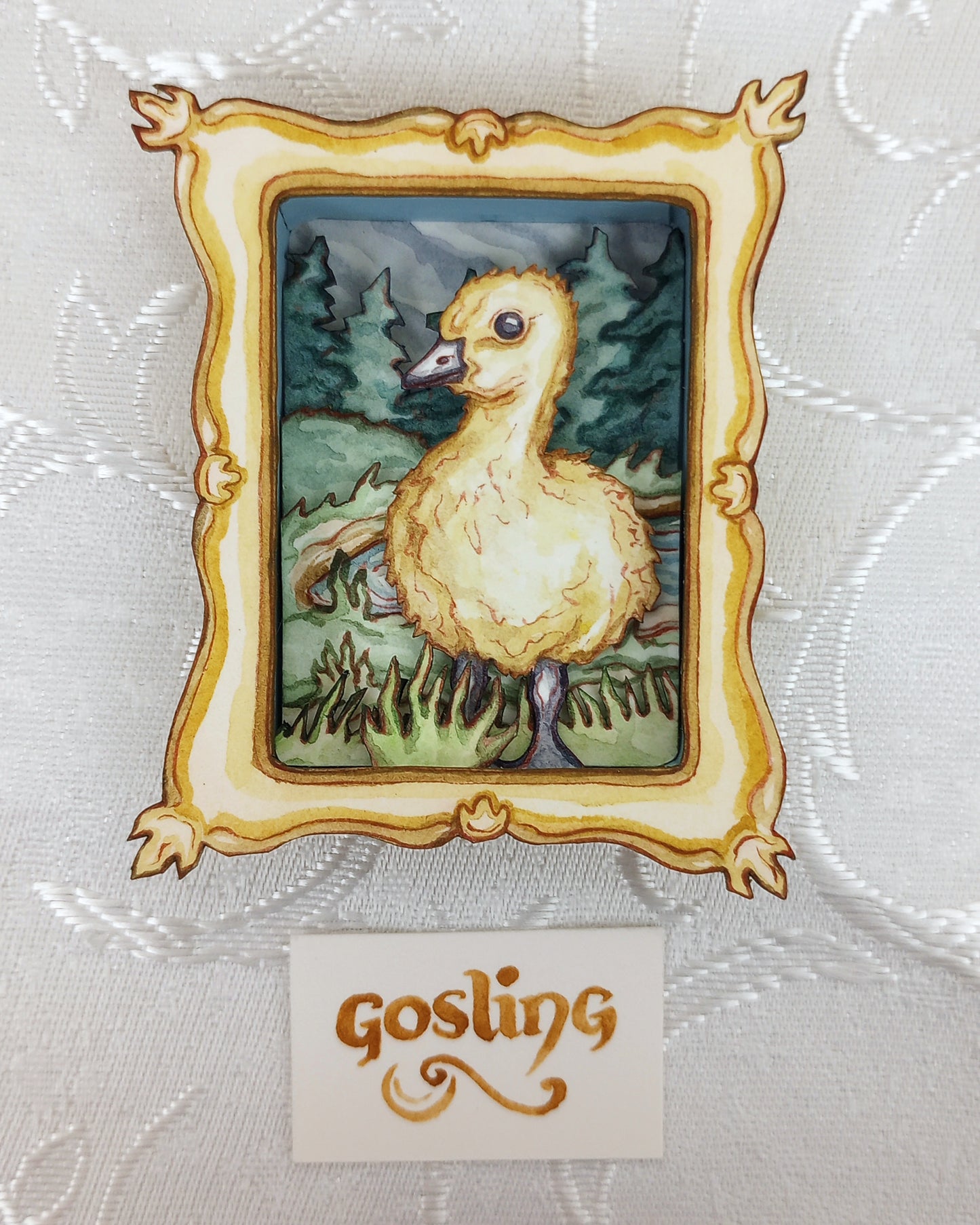 "Gosling" — Now No More The Frost No. 9 — Original 3D Watercolor Matchbox Diorama