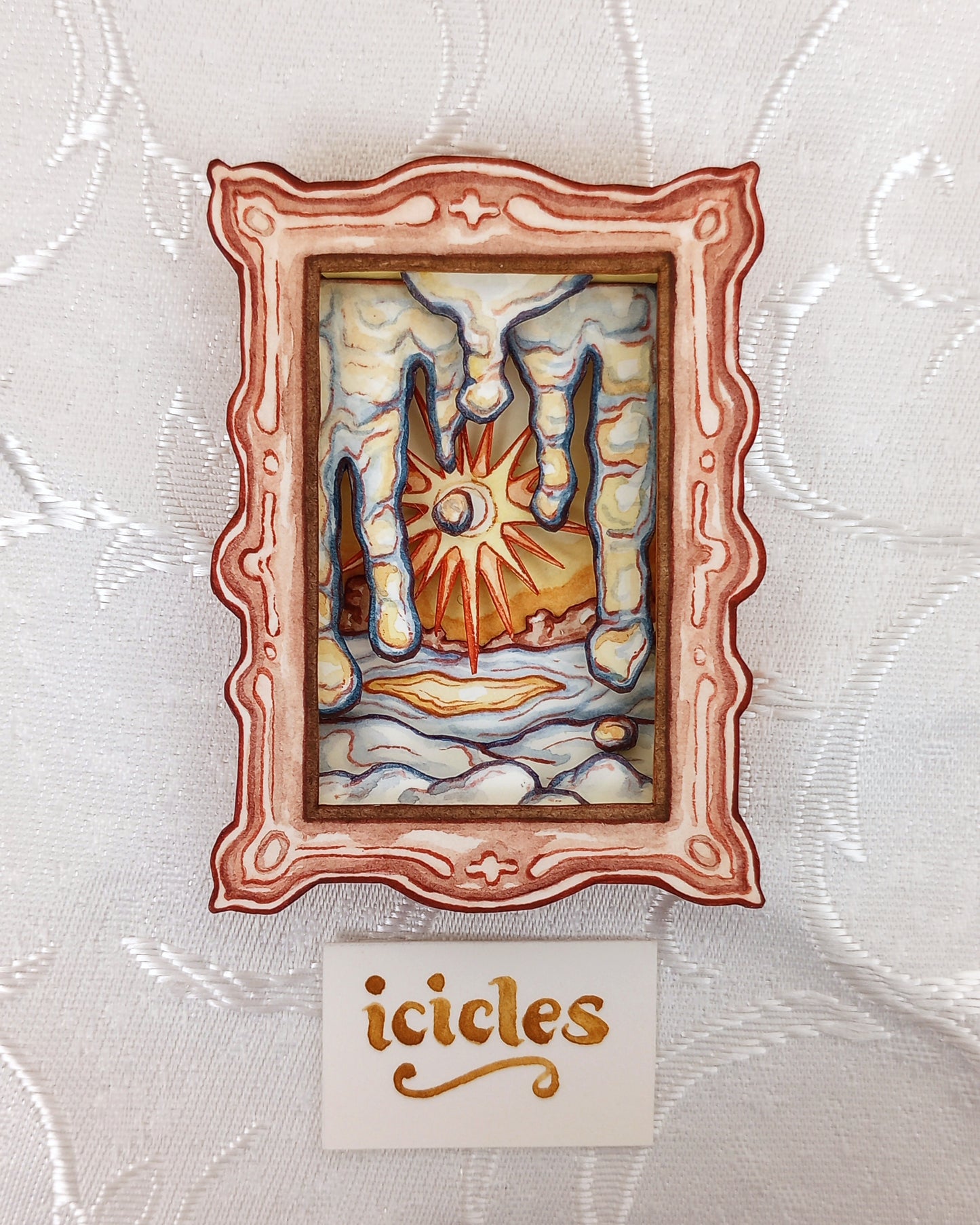 "Melting Icicles" — Now No More The Frost No. 1 — Original 3D Watercolor Matchbox Diorama