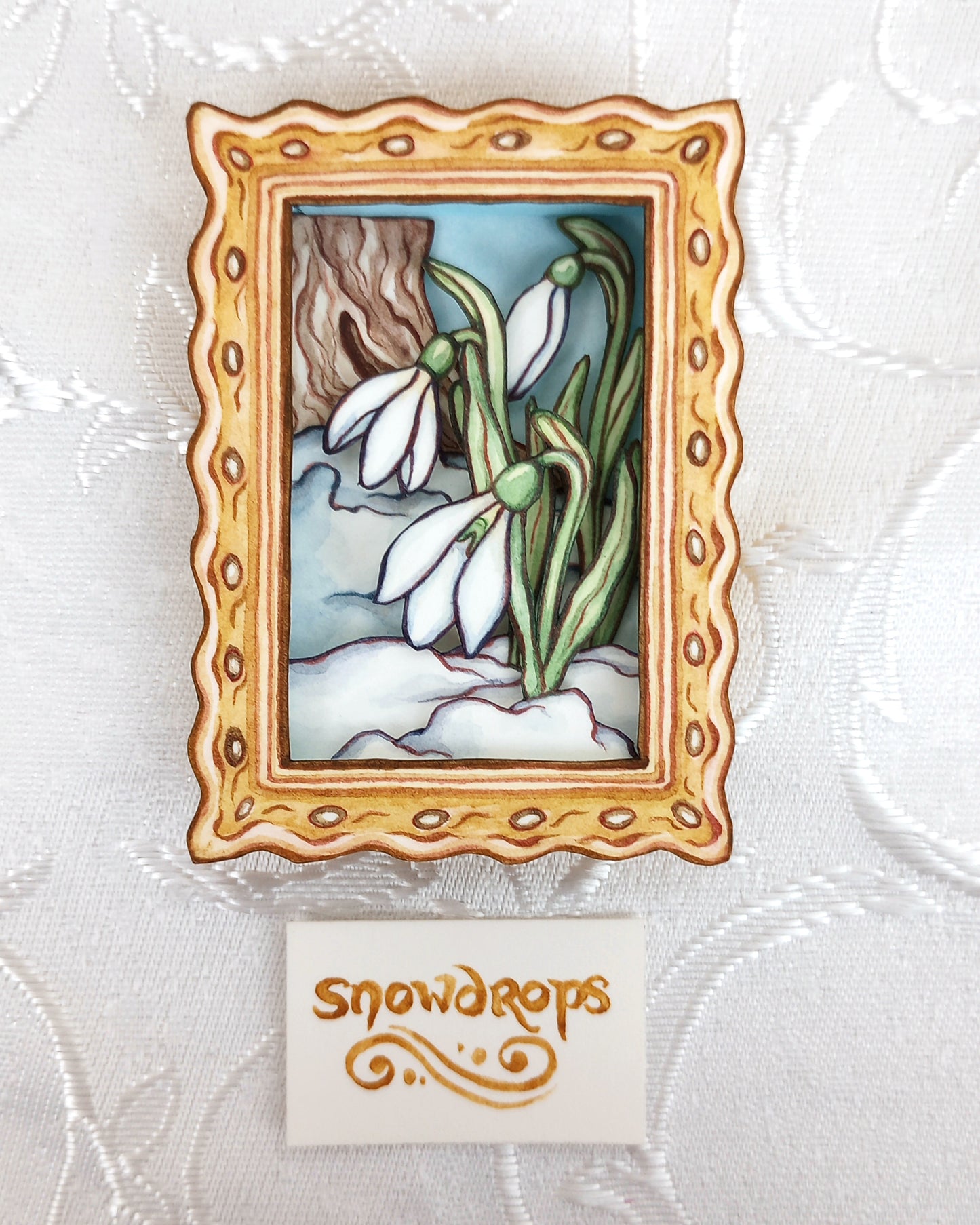 "Snowdrops" — Now No More The Frost No. 3 — Original 3D Watercolor Matchbox Diorama