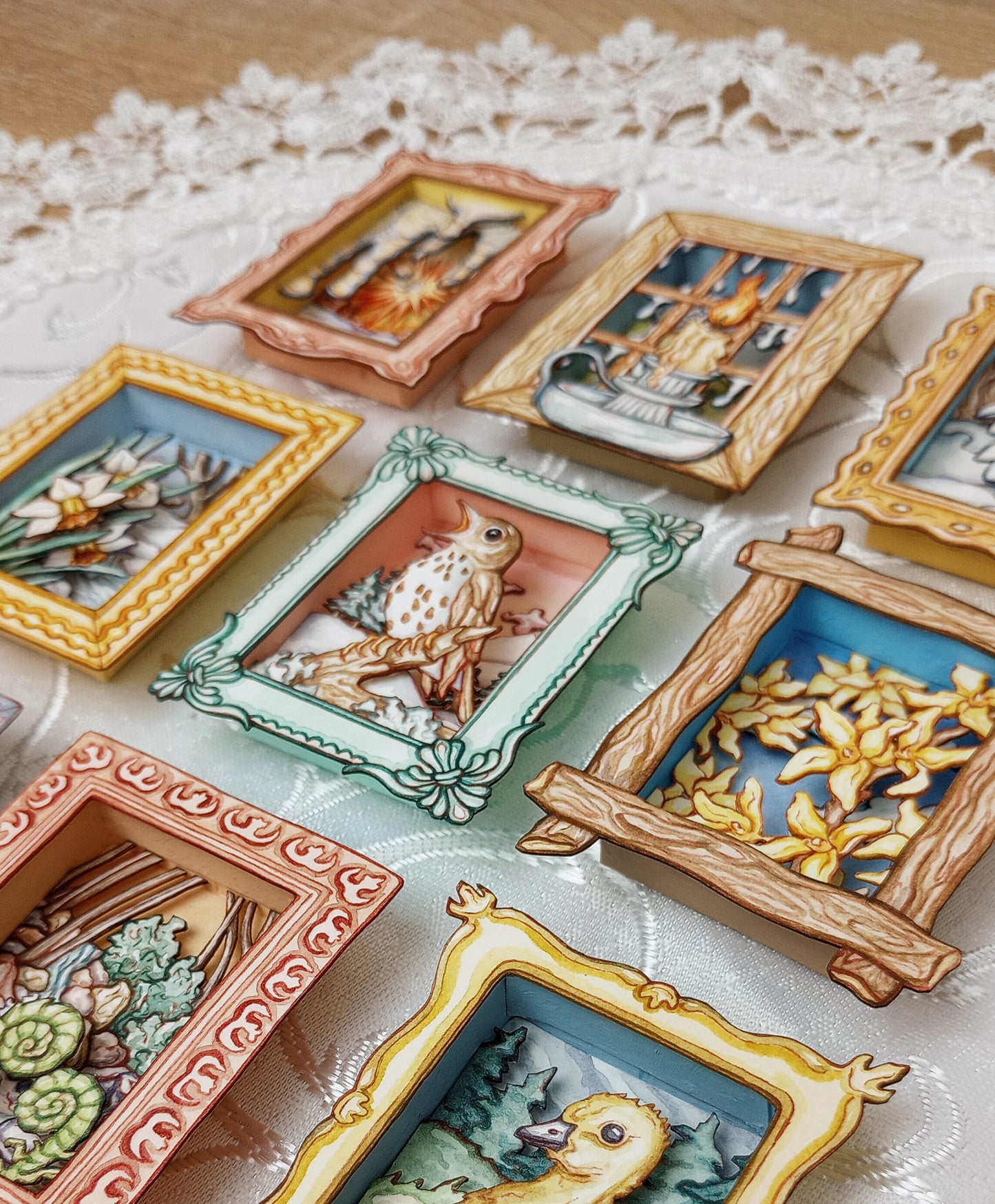 "Melting Icicles" — Now No More The Frost No. 1 — Original 3D Watercolor Matchbox Diorama