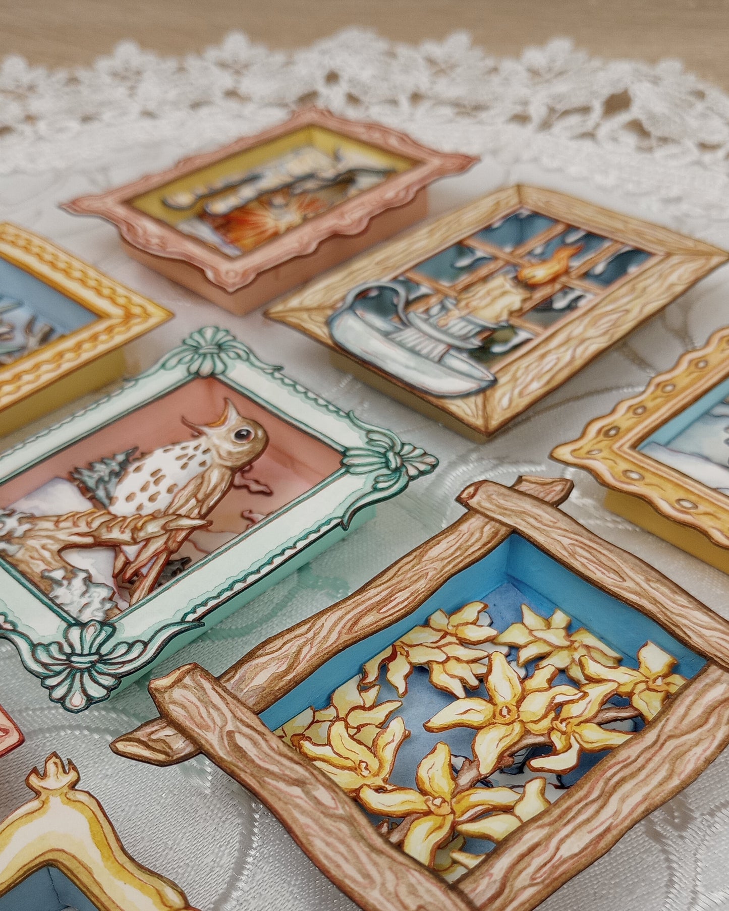 "Candle in the Window" — Now No More The Frost No. 2 — Original 3D Watercolor Matchbox Diorama