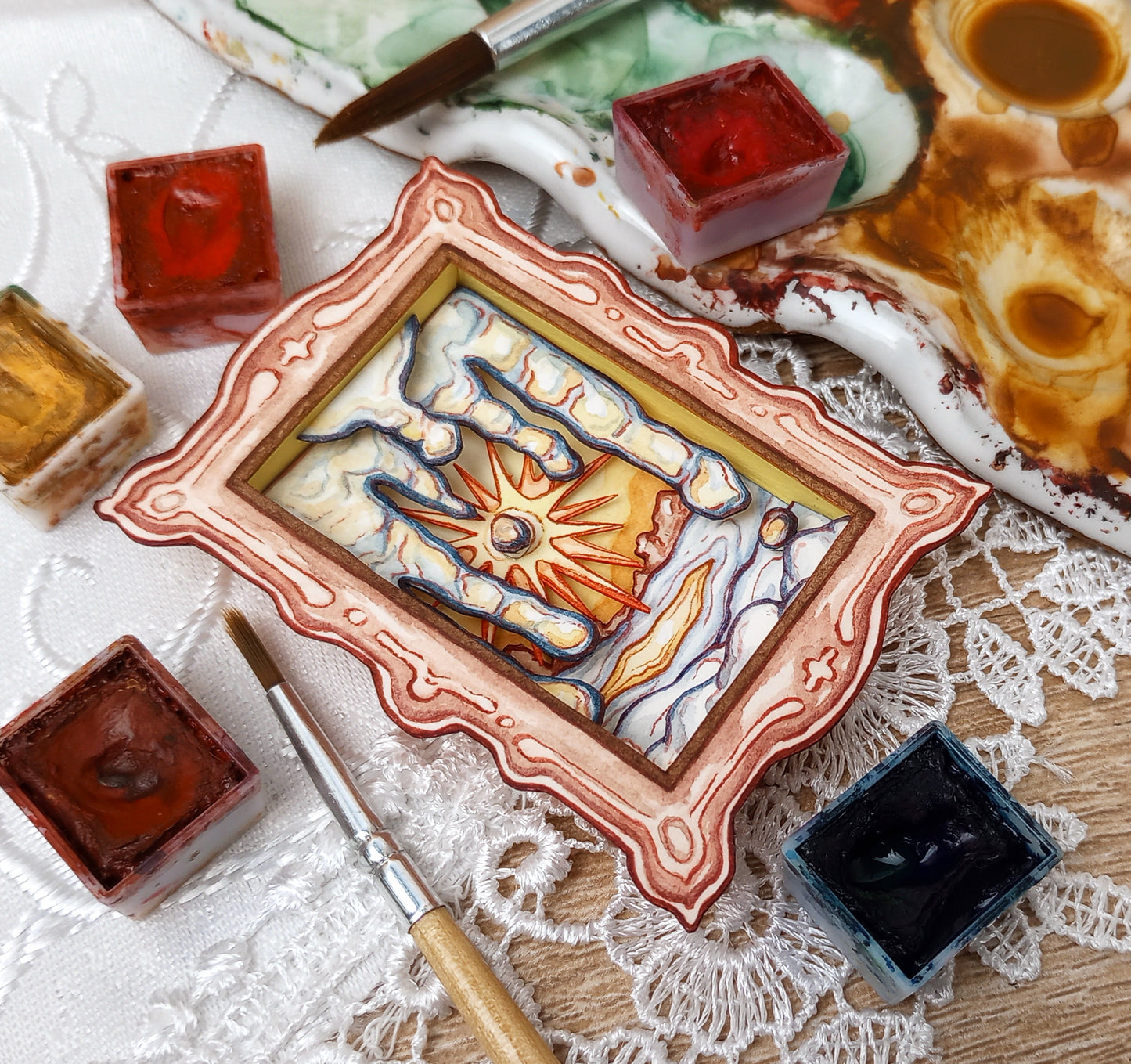 "Melting Icicles" — Now No More The Frost No. 1 — Original 3D Watercolor Matchbox Diorama