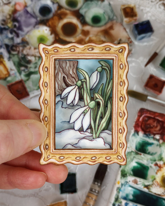 "Snowdrops" — Now No More The Frost No. 3 — Original 3D Watercolor Matchbox Diorama