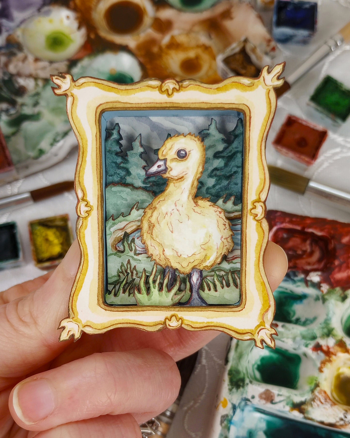 "Gosling" — Now No More The Frost No. 9 — Original 3D Watercolor Matchbox Diorama