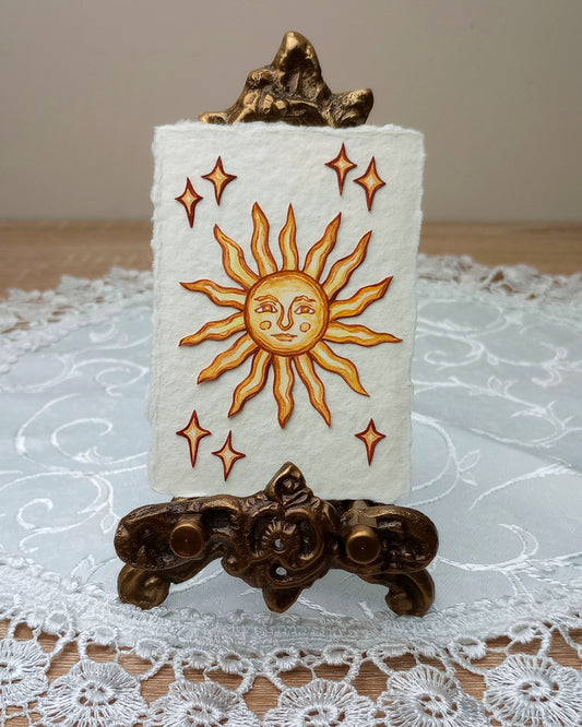 Sun Face No. 1 (Original Watercolor Papercut ACEO, Display Easel Not Included)