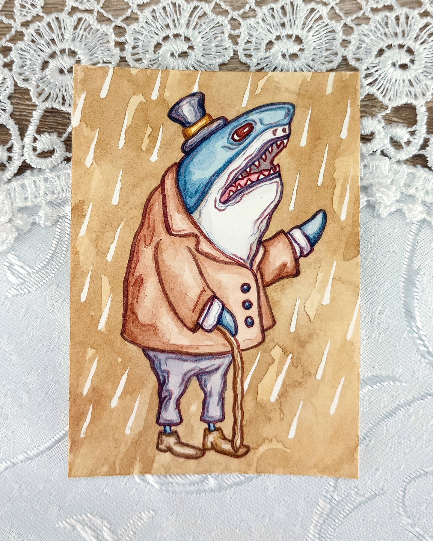 Rainy Day Fish: The Shark (Original Watercolor ACEO)