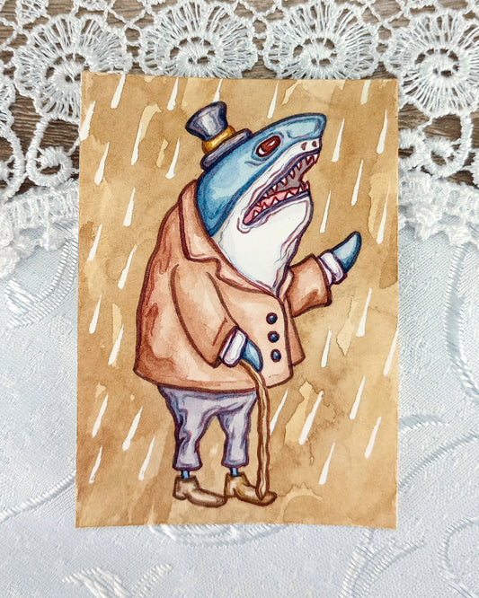 Rainy Day Fish: The Shark (Original Watercolor ACEO)
