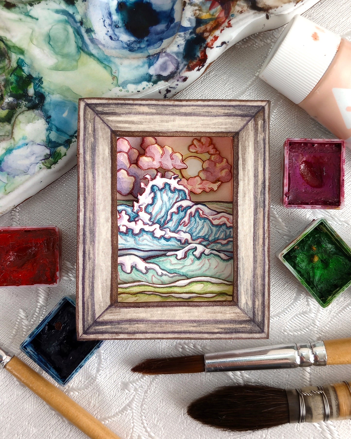 "Aye, Calypso!" — Original Oceanic 3D Watercolor Matchbox Diorama