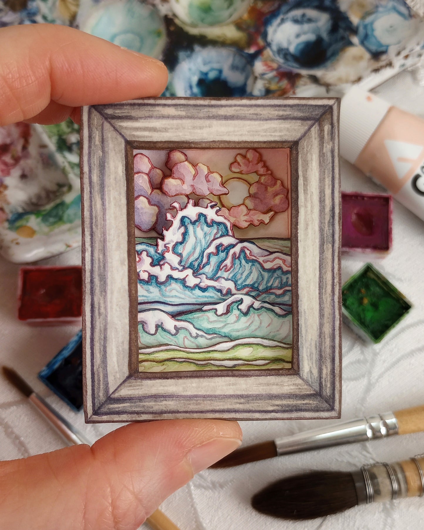 "Aye, Calypso!" — Original Oceanic 3D Watercolor Matchbox Diorama