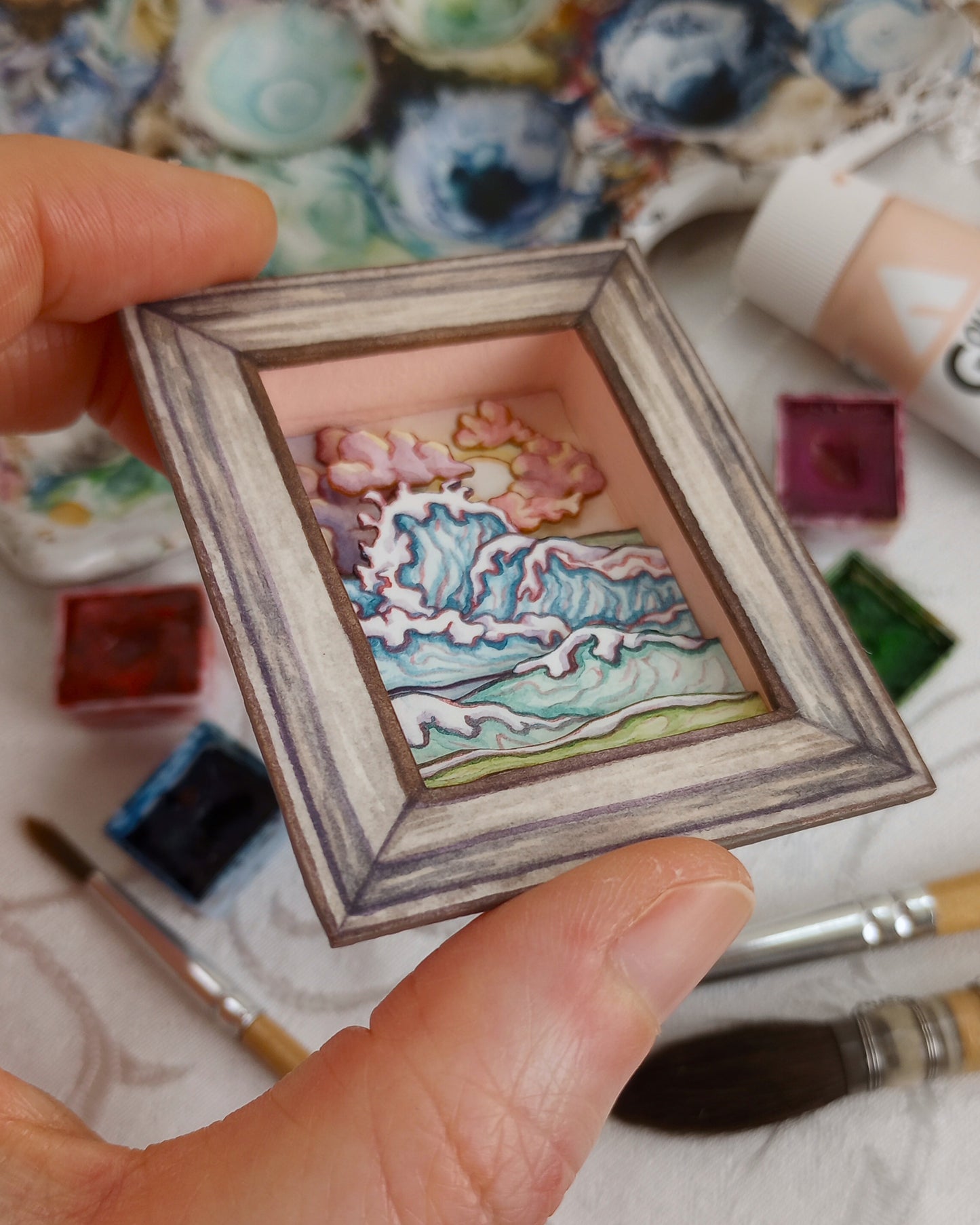 "Aye, Calypso!" — Original Oceanic 3D Watercolor Matchbox Diorama