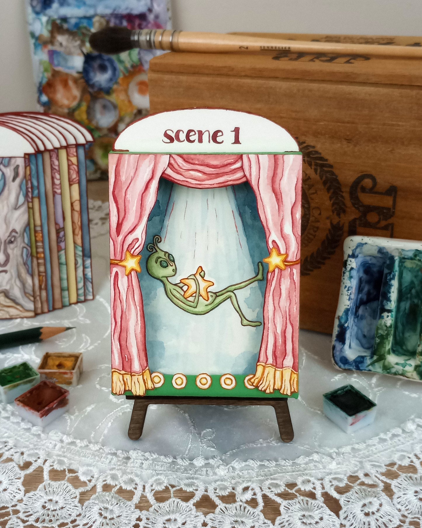 "The Alien" — Original Miniature Paper Theatre Box With Ten Handpainted Scenes