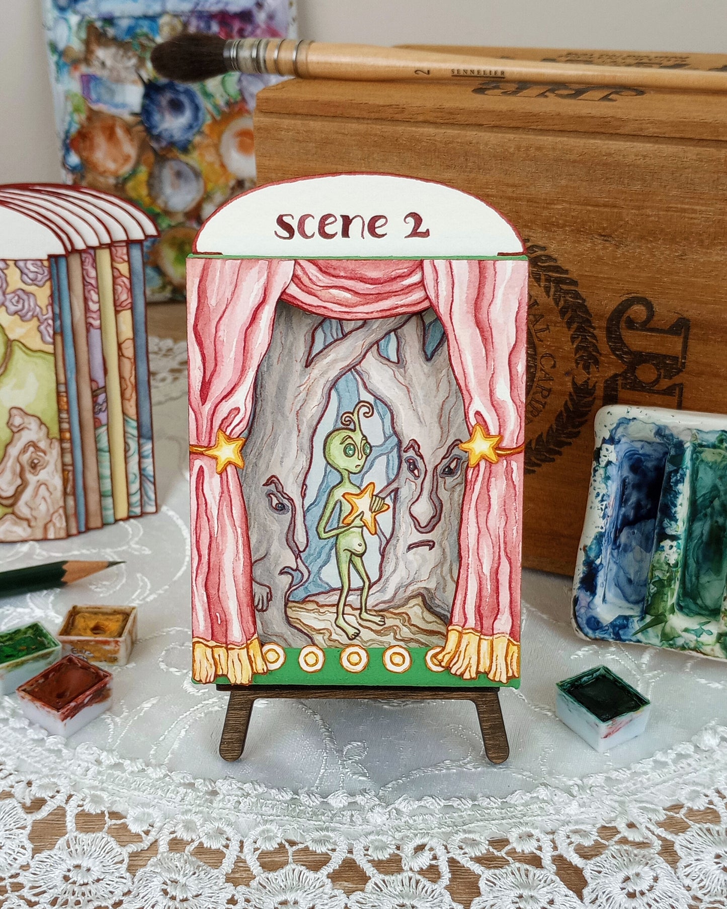 "The Alien" — Original Miniature Paper Theatre Box With Ten Handpainted Scenes