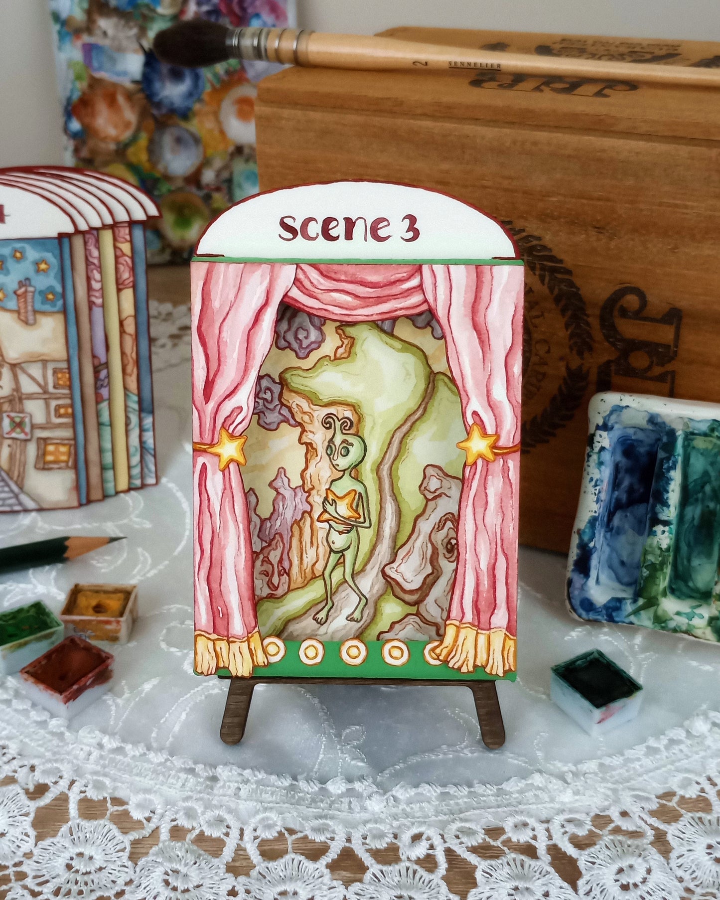 "The Alien" — Original Miniature Paper Theatre Box With Ten Handpainted Scenes