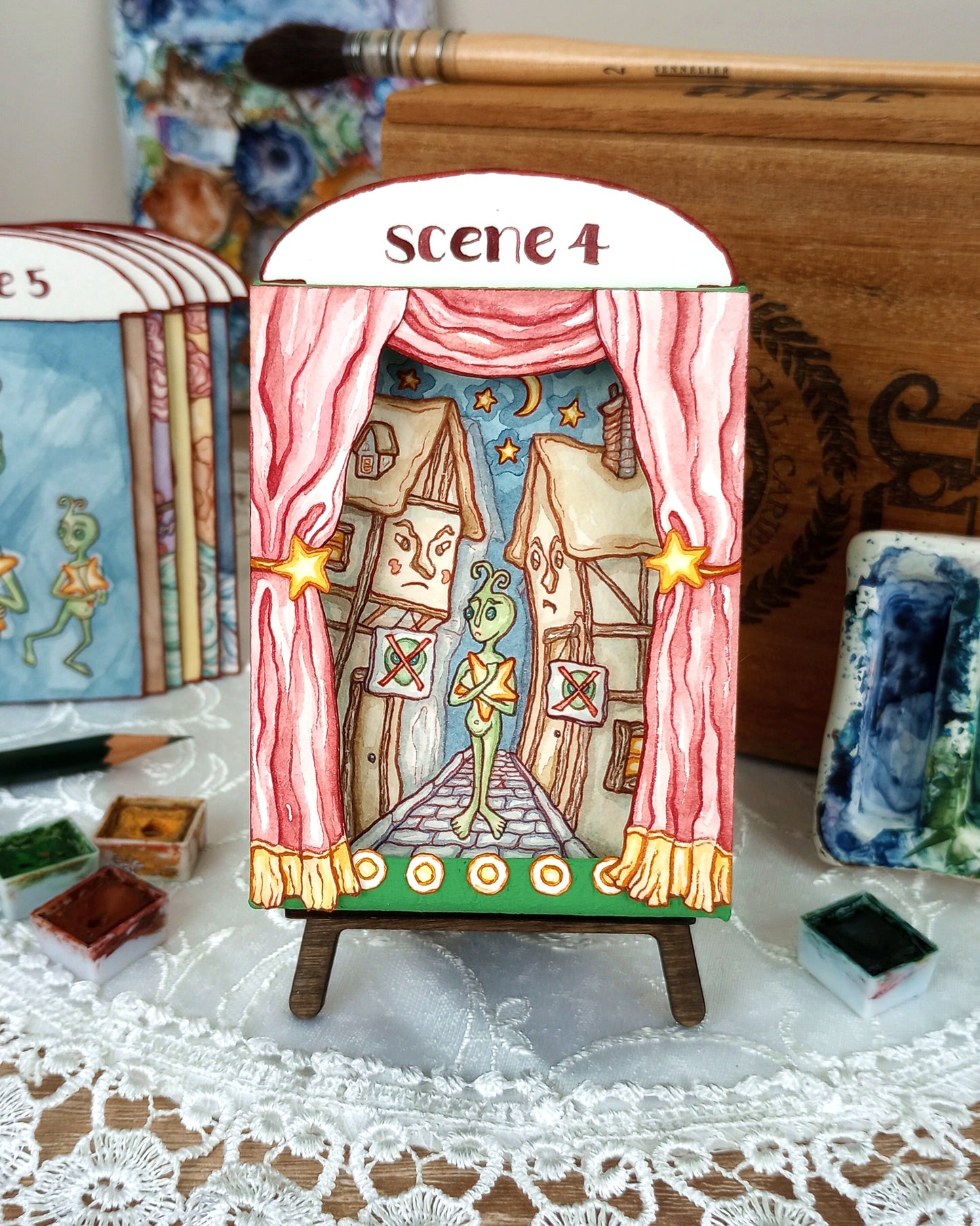 "The Alien" — Original Miniature Paper Theatre Box With Ten Handpainted Scenes