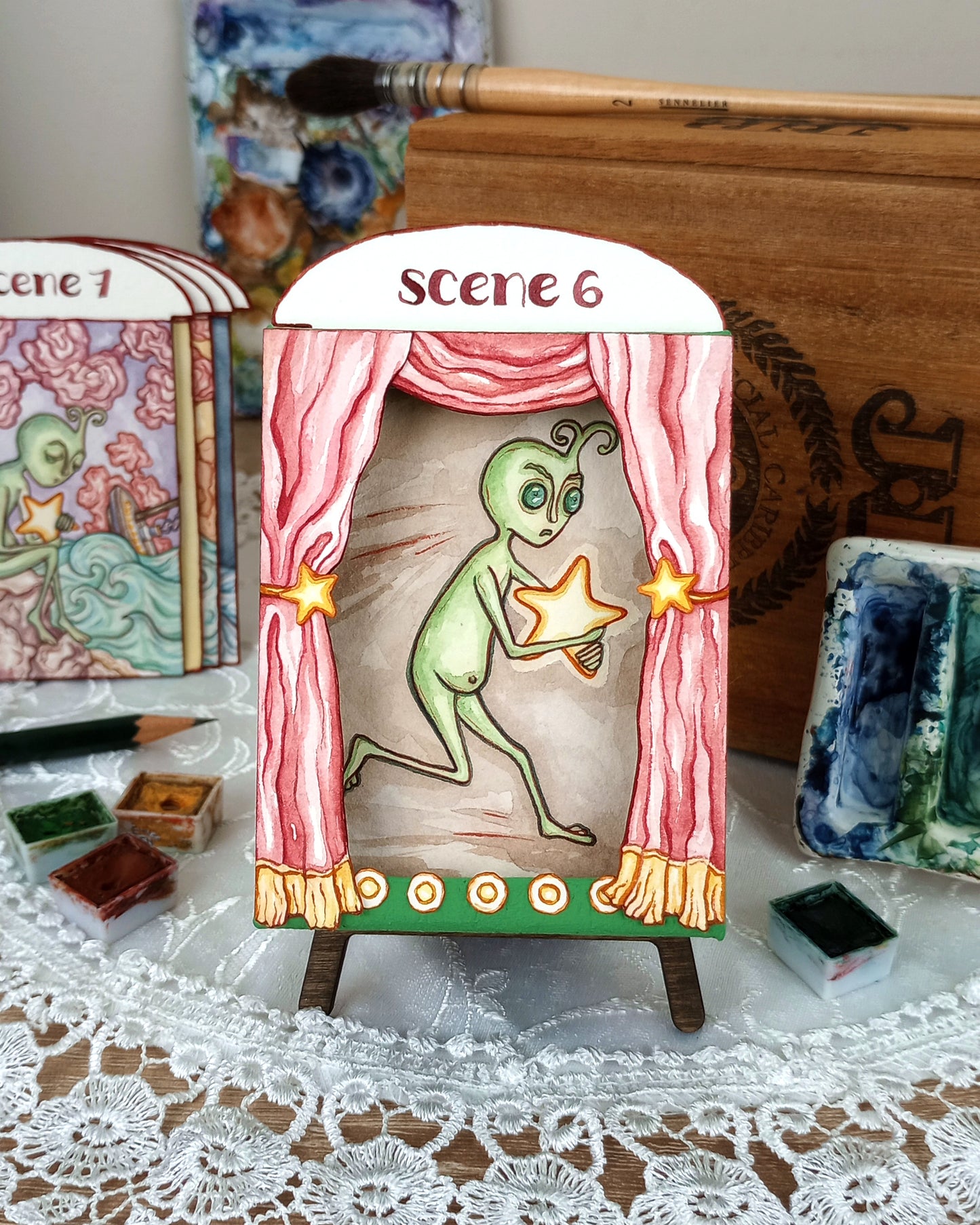 "The Alien" — Original Miniature Paper Theatre Box With Ten Handpainted Scenes