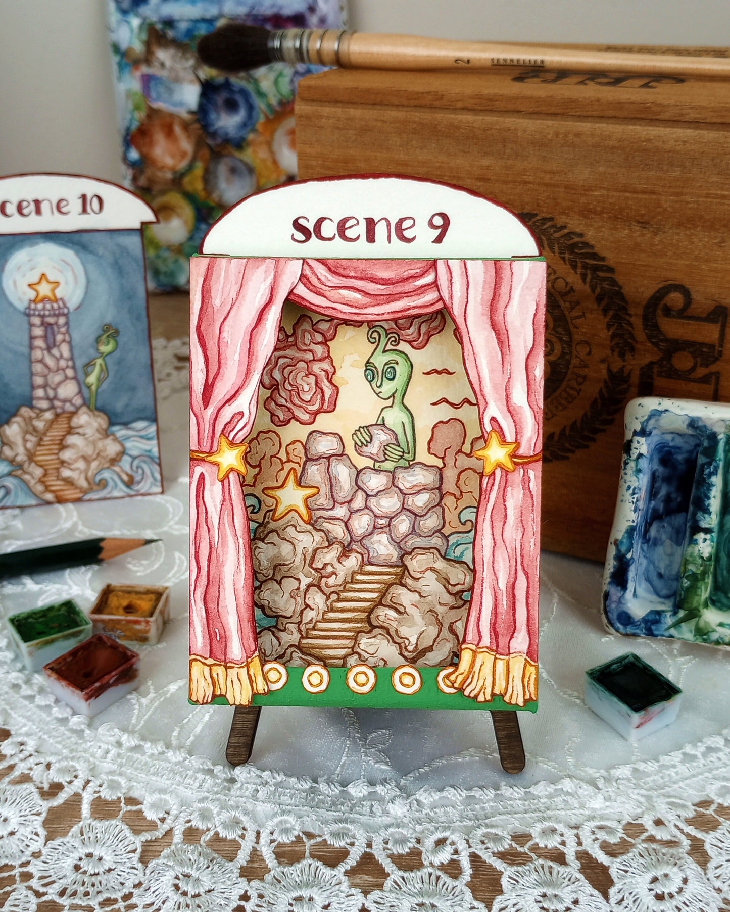 "The Alien" — Original Miniature Paper Theatre Box With Ten Handpainted Scenes