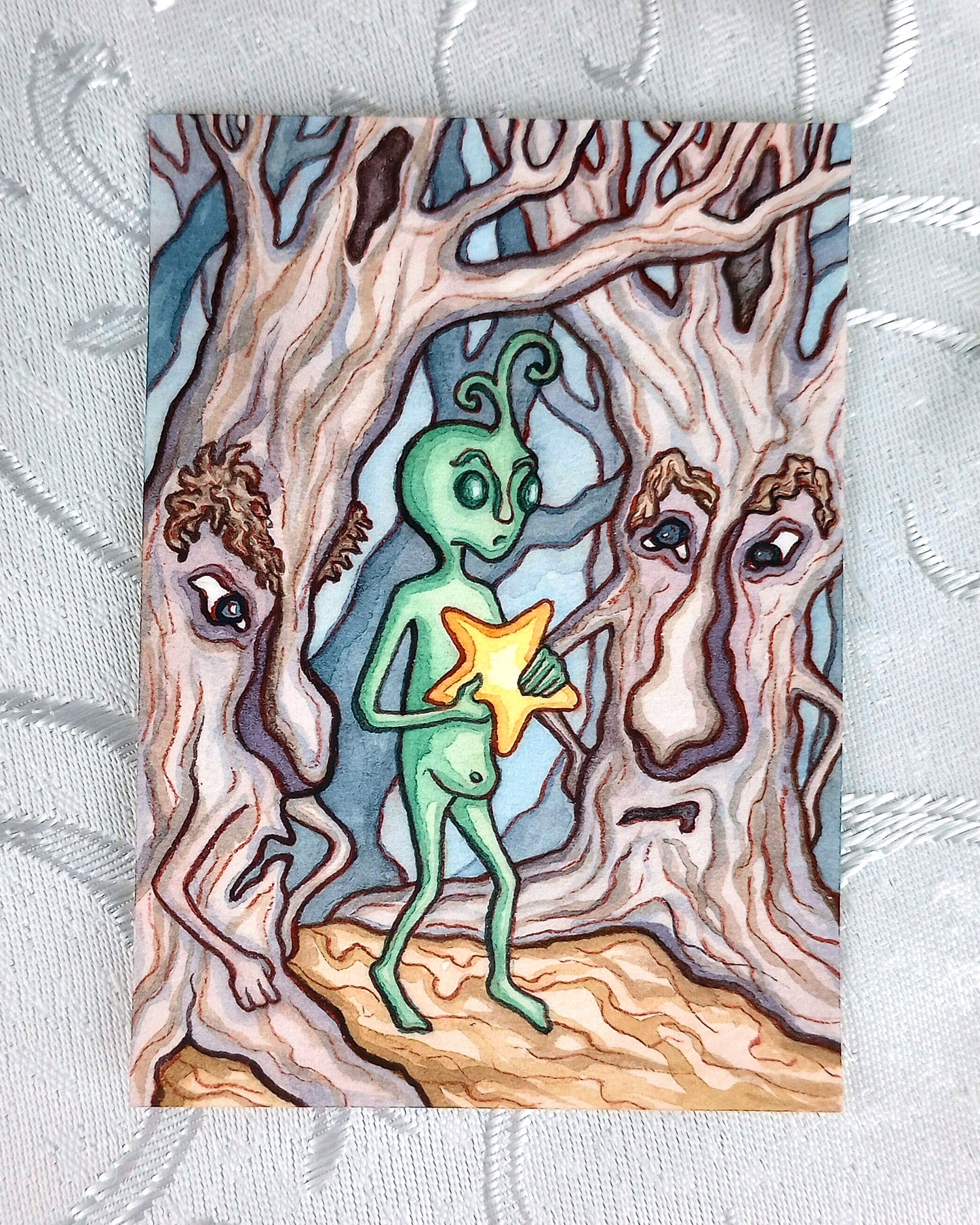 The Alien: Forest Walk (Original Watercolor ACEO)