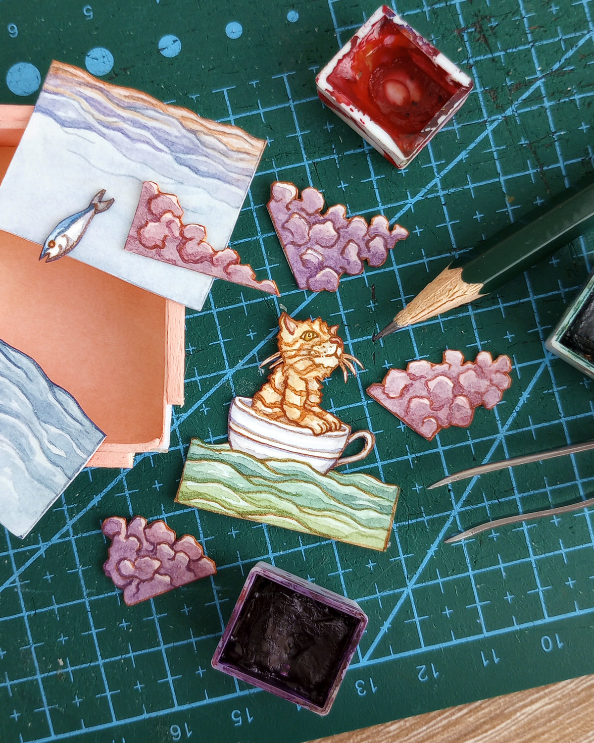 "Hank in the Dream World No. 2" — Original 3D Watercolor Matchbox Diorama