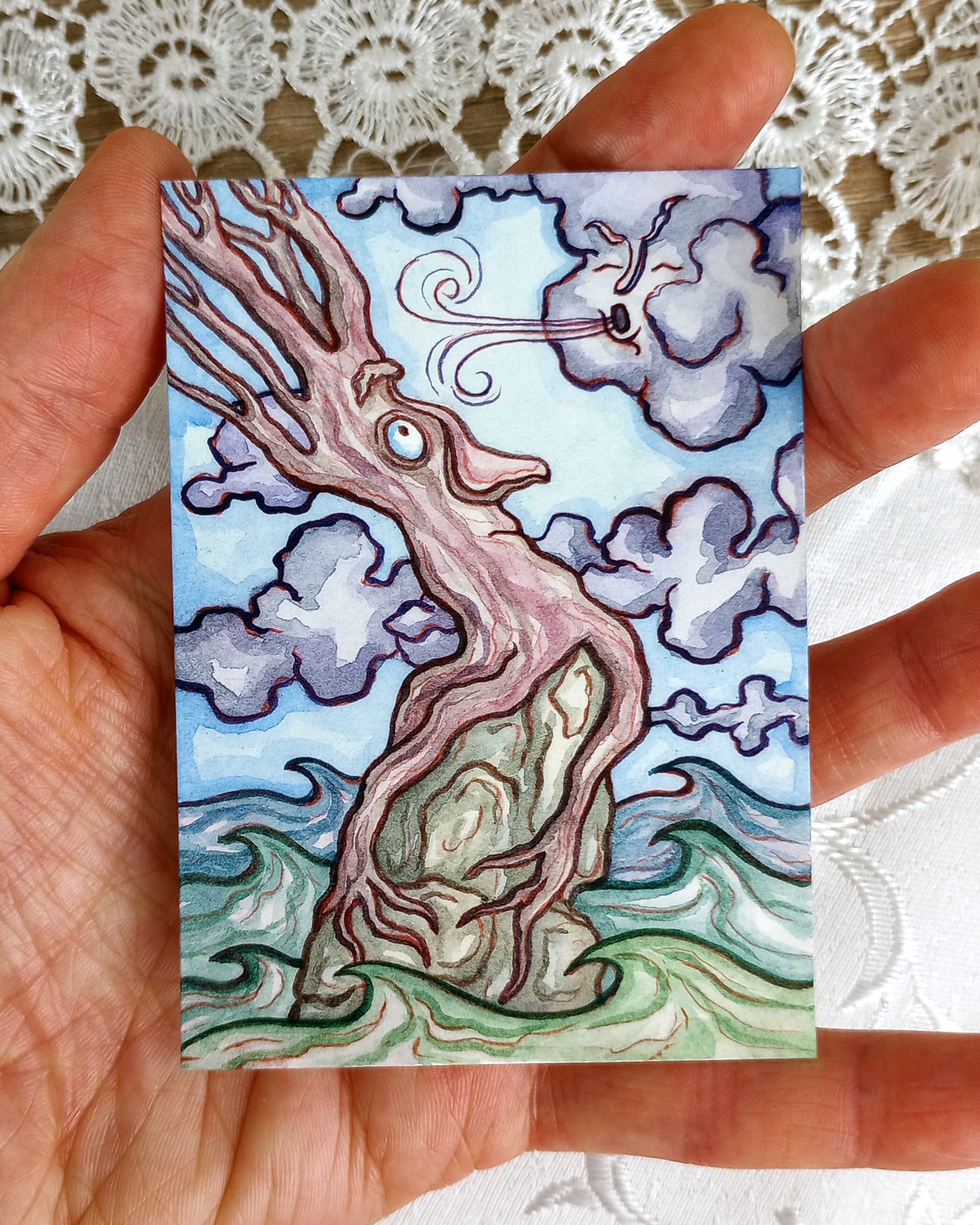 Hanging Tight (Original Watercolor ACEO)