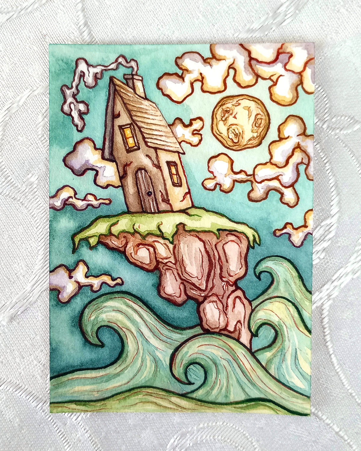 Cliff House by Night (Original Watercolor ACEO)