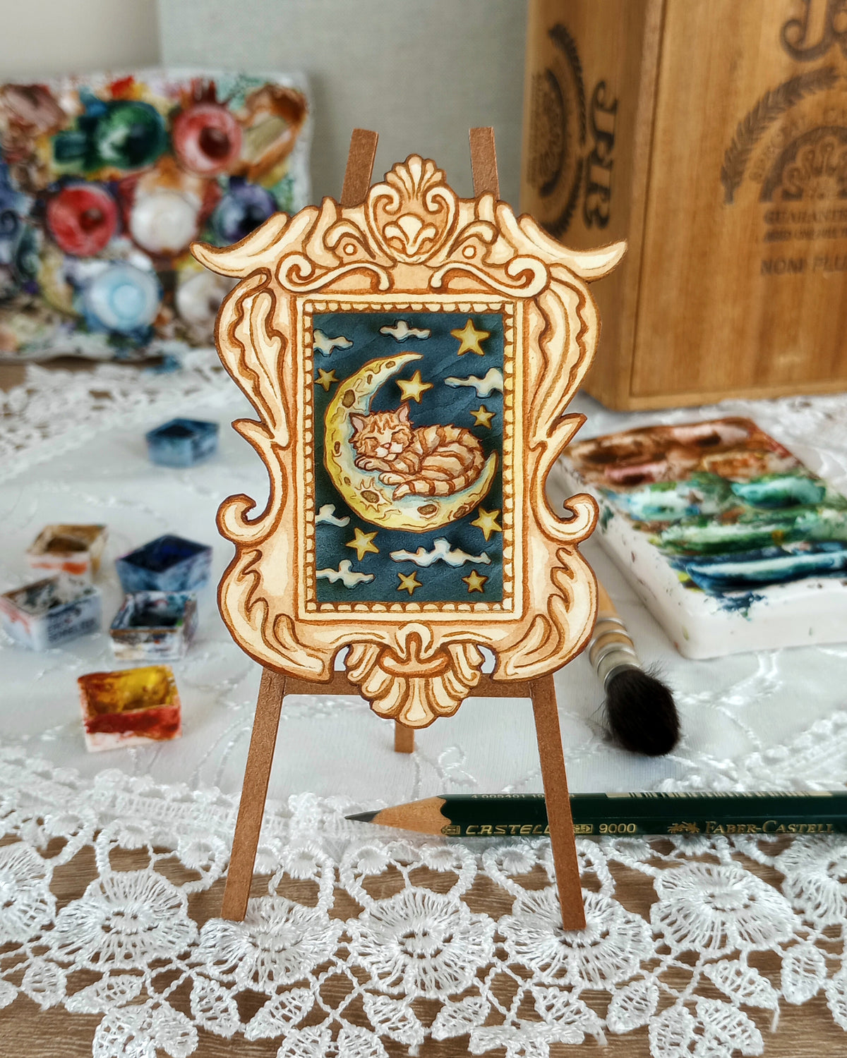 "Hank in the Dream World No. 1" — Original 3D Watercolor Matchbox Diorama
