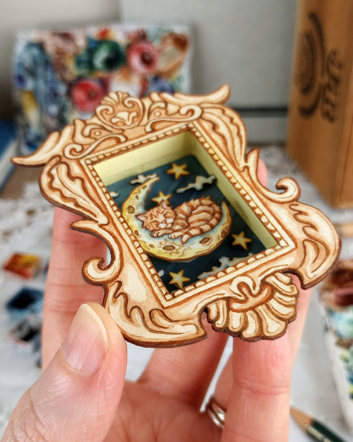 "Hank in the Dream World No. 1" — Original 3D Watercolor Matchbox Diorama