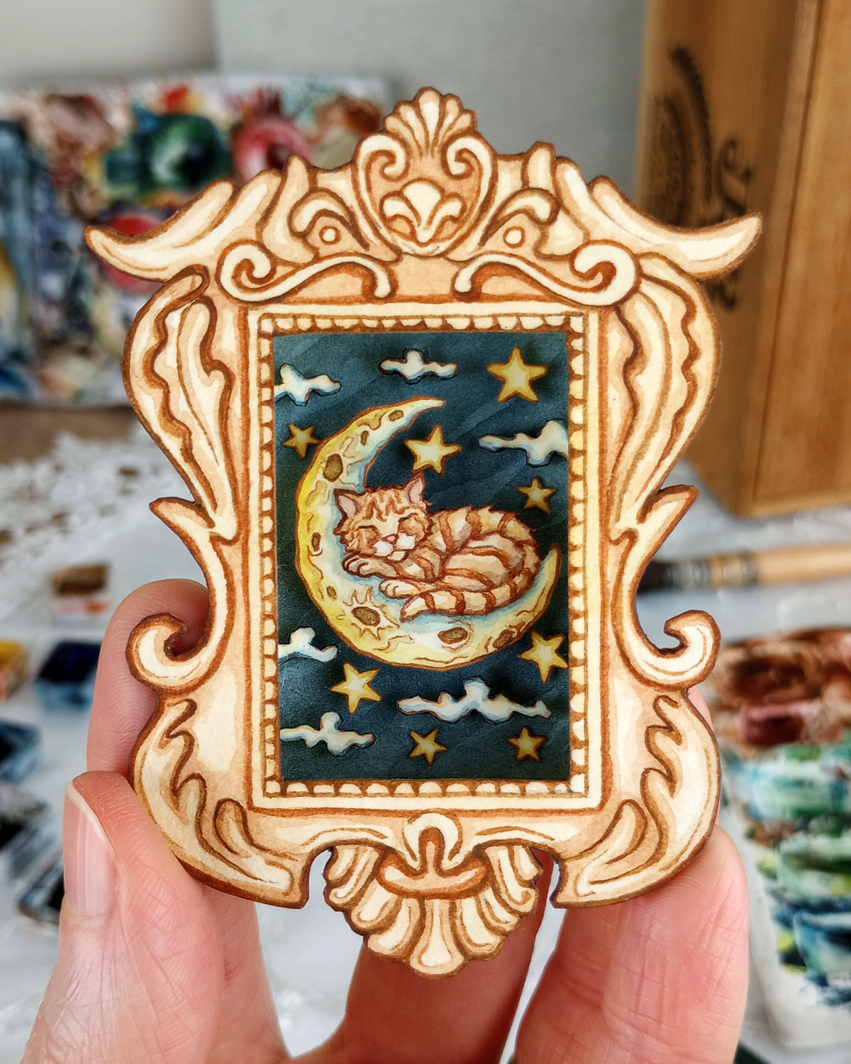 "Hank in the Dream World No. 1" — Original 3D Watercolor Matchbox Diorama