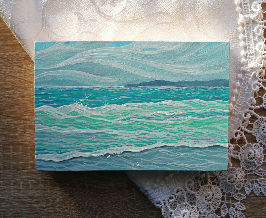 January 14 (Miniature Gouache Seascape on Wooden Panel—Unframed Original—Ocean-A-Day Collection)