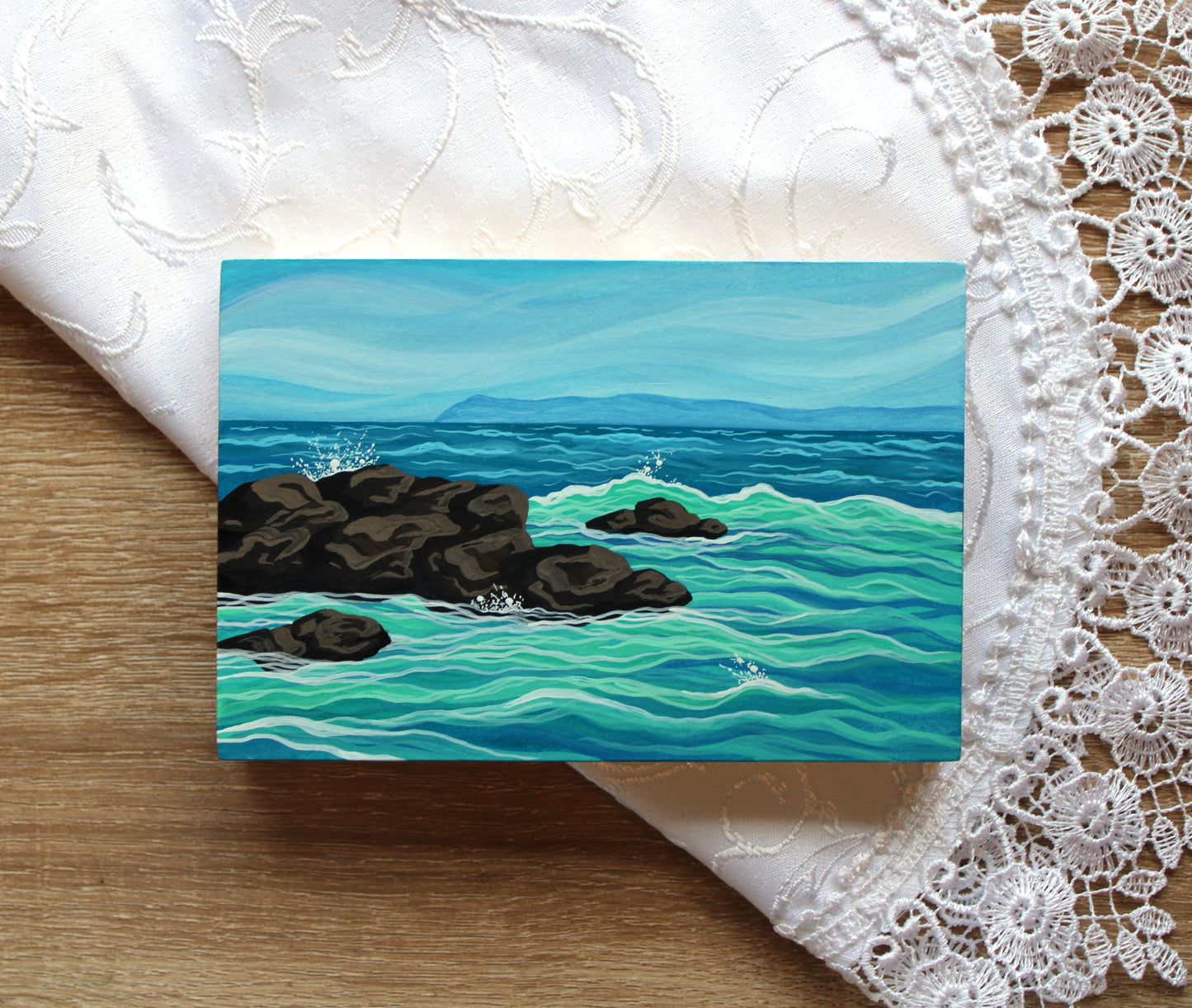 January 16 (Miniature Gouache Seascape on Wooden Panel—Unframed Original—Ocean-A-Day Collection)