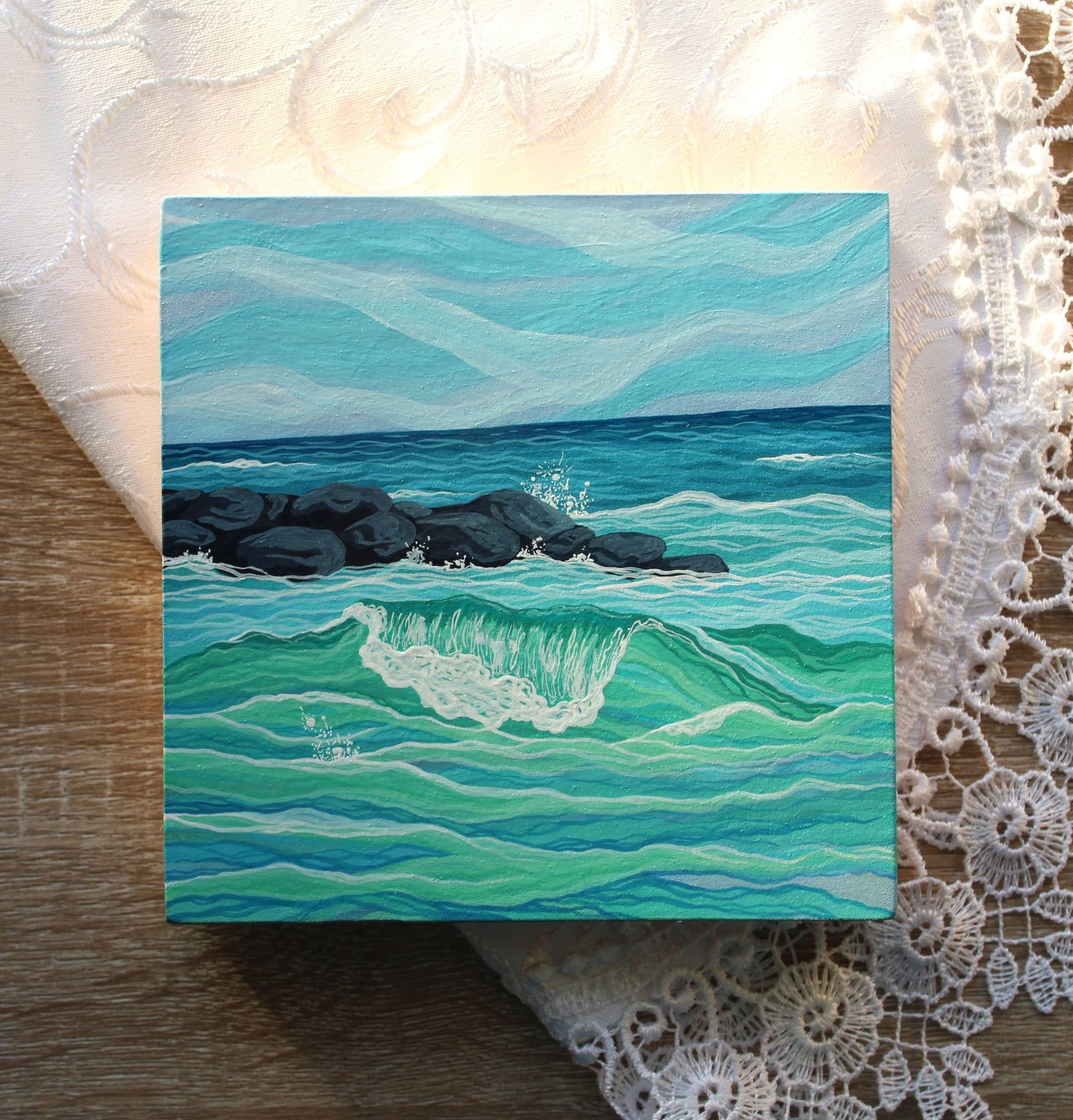 January 17 (Miniature Gouache Seascape on Wooden Panel—Unframed Original—Ocean-A-Day Collection)