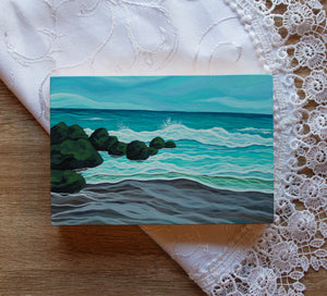 January 18 (Miniature Gouache Seascape on Wooden Panel—Unframed Original—Ocean-A-Day Collection)