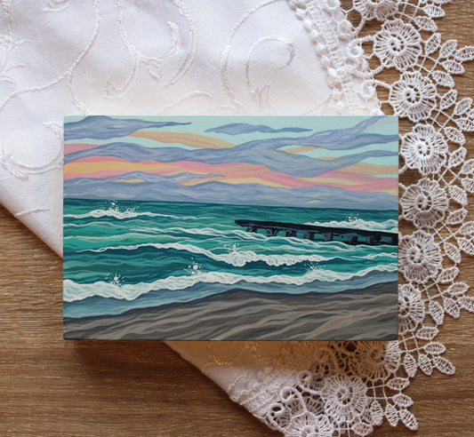 January 20 (Miniature Gouache Seascape on Wooden Panel—Unframed Original—Ocean-A-Day Collection)