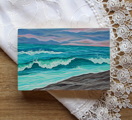 January 28 (Miniature Gouache Seascape on Wooden Panel—Unframed Original—Ocean-A-Day Collection)
