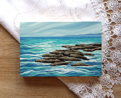 January 02 (Miniature Gouache Seascape on Wooden Panel—Unframed Original—Ocean-A-Day Collection)