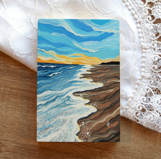 January 03 (Miniature Gouache Seascape on Wooden Panel—Unframed Original—Ocean-A-Day Collection)