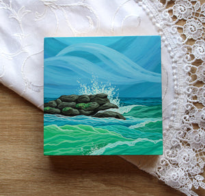January 31 (Miniature Gouache Seascape on Wooden Panel—Unframed Original—Ocean-A-Day Collection)
