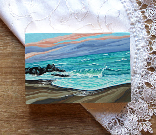January 08 (Miniature Gouache Seascape on Wooden Panel—Unframed Original—Ocean-A-Day Collection)