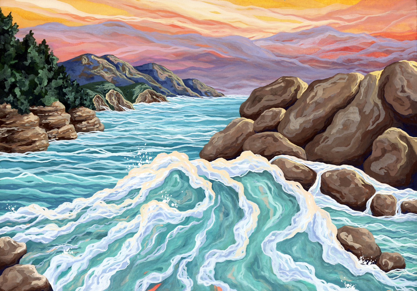 "Make Your Bagel, Take Your Ease" (Gouache Seascape): 6x8 Limited Edition Fine Art Print