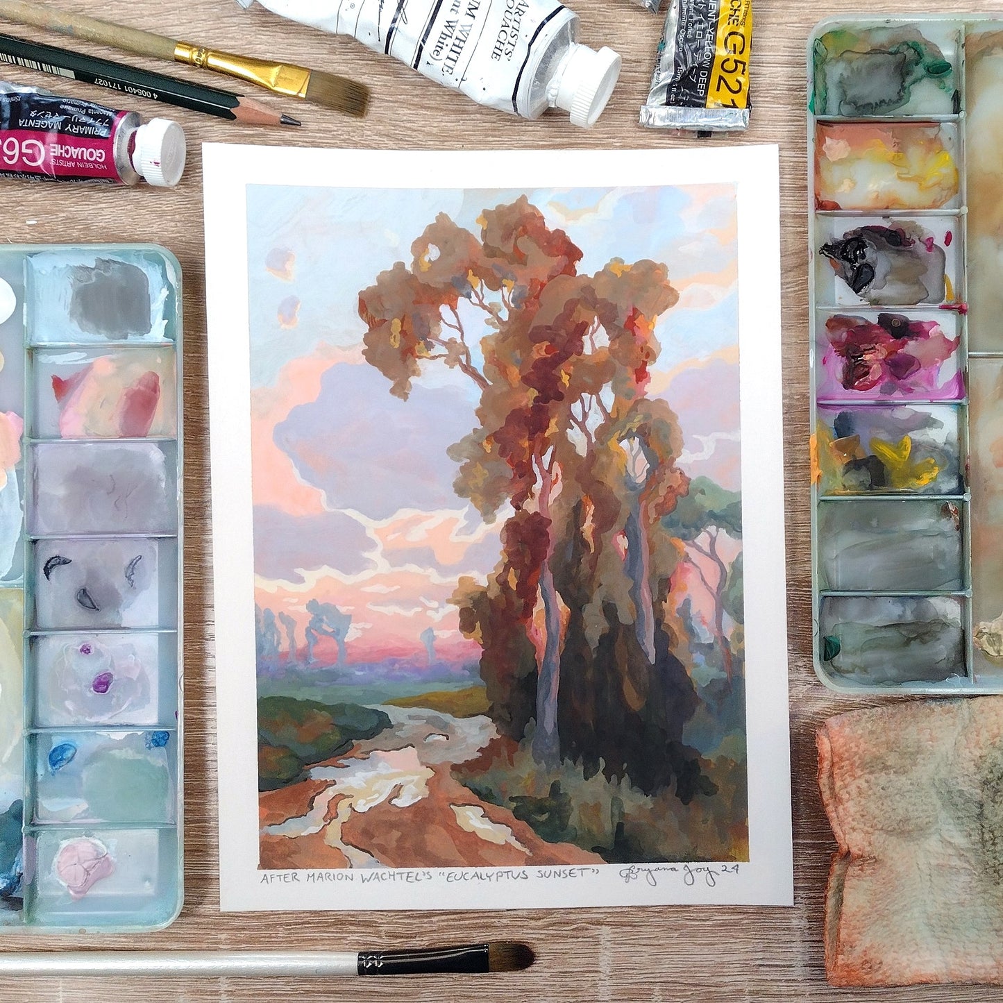 "After Marion Wachtel: Eucalyptus Sunset California (Original Gouache Master Study Sketch)